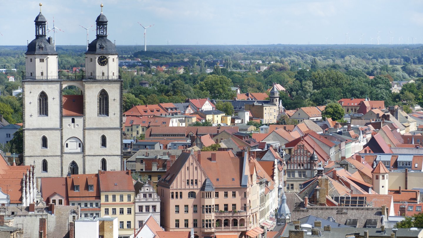 Ansicht von Wittenberg mit dem Marktplatz und der Stadtkirche St. Marien