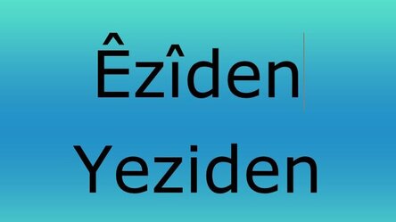 Schriftzug Êziden / Yeziden auf türkis-blauem Hintergrund