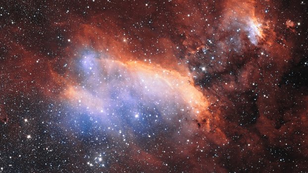 Teleskopaufnahme Nachthimmel: Sterne und bunte galaktische Nebel